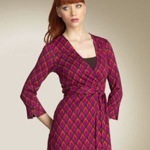 Diane Von Furstenberg Julian Silk Jersey WRAP DRESS Ikat Purple Orange size 8